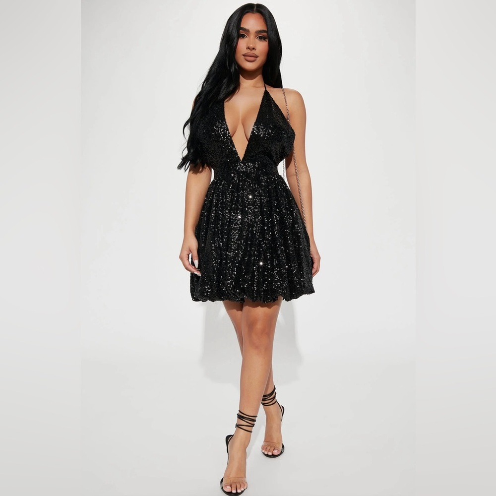 Fashion Nova: Felt Cute Sequin Mini Dress (Black)